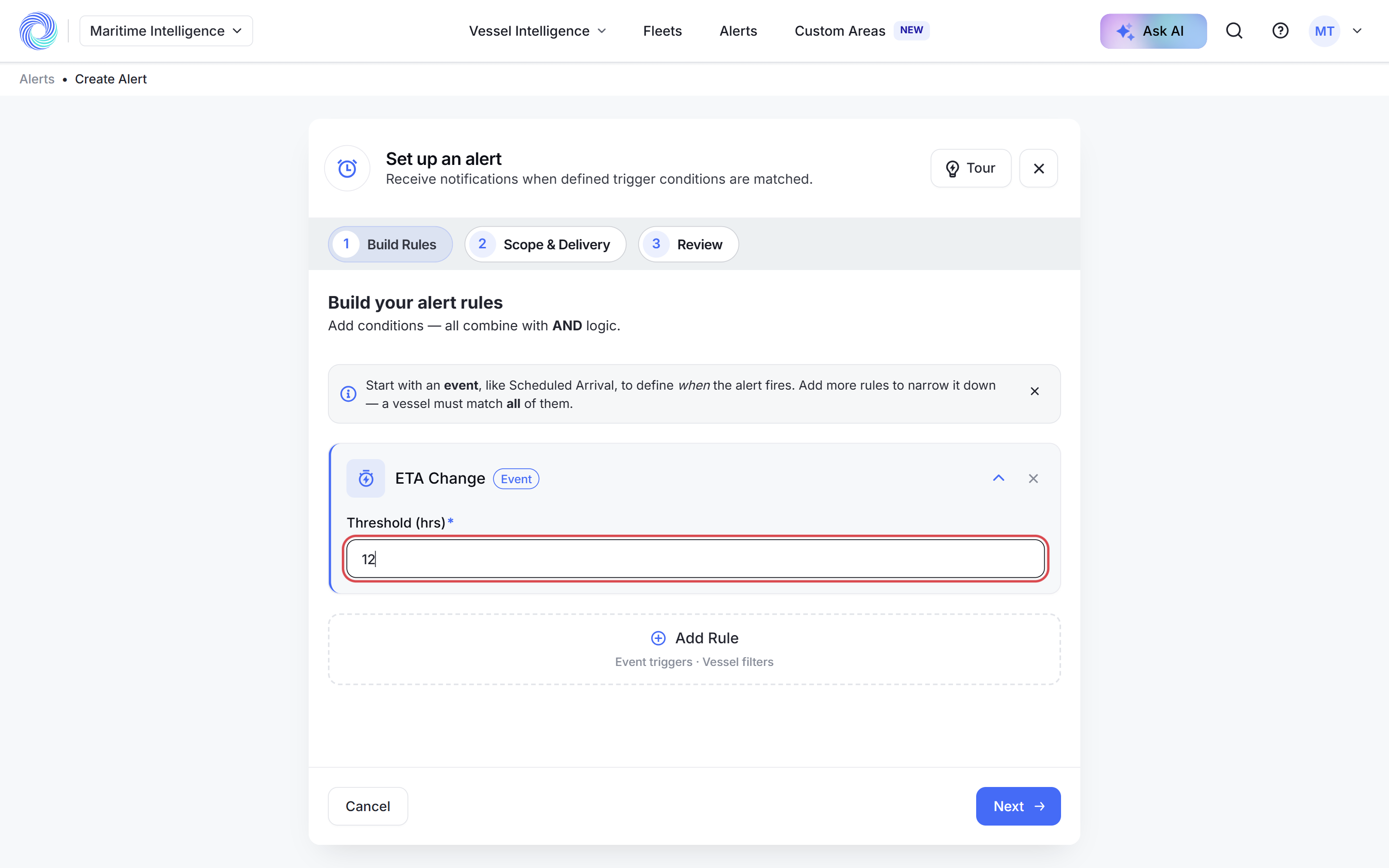 An ETA Change rule with a 12-hour threshold