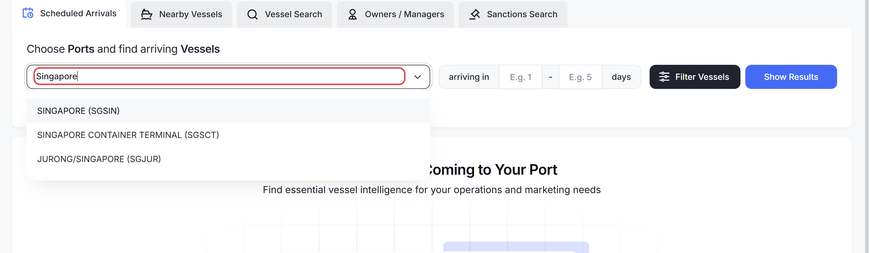 Choosing Singapore in Search for port(s)