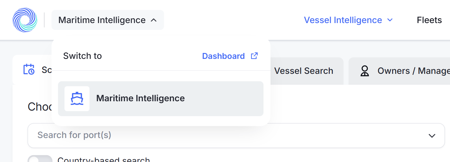 The product menu in the top left corner