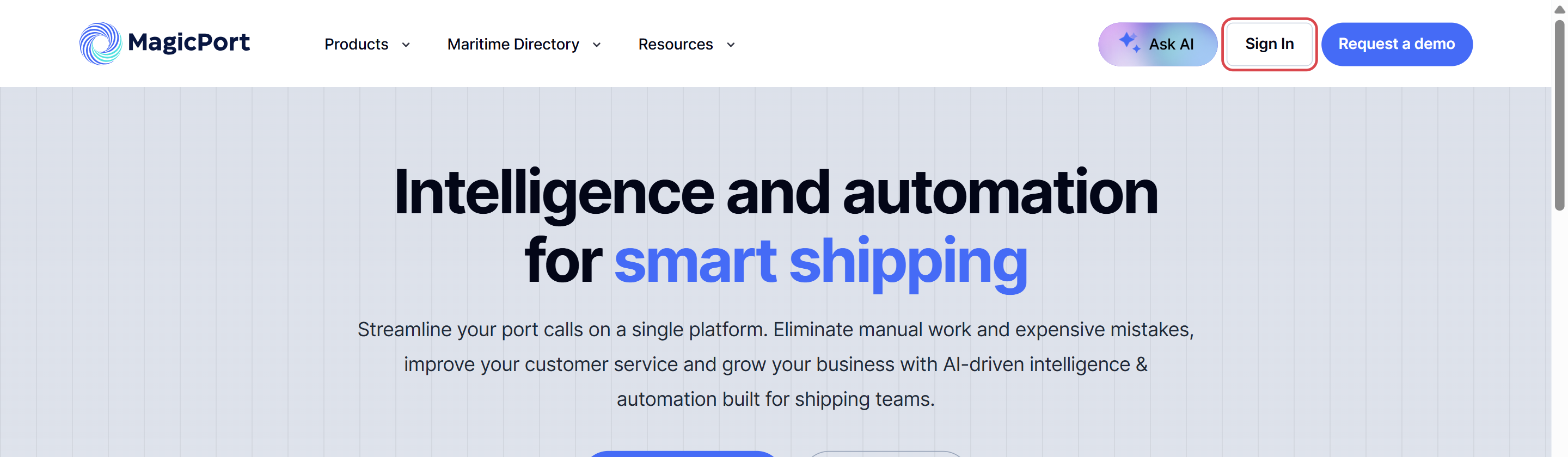 magicport.ai with the Sign In button