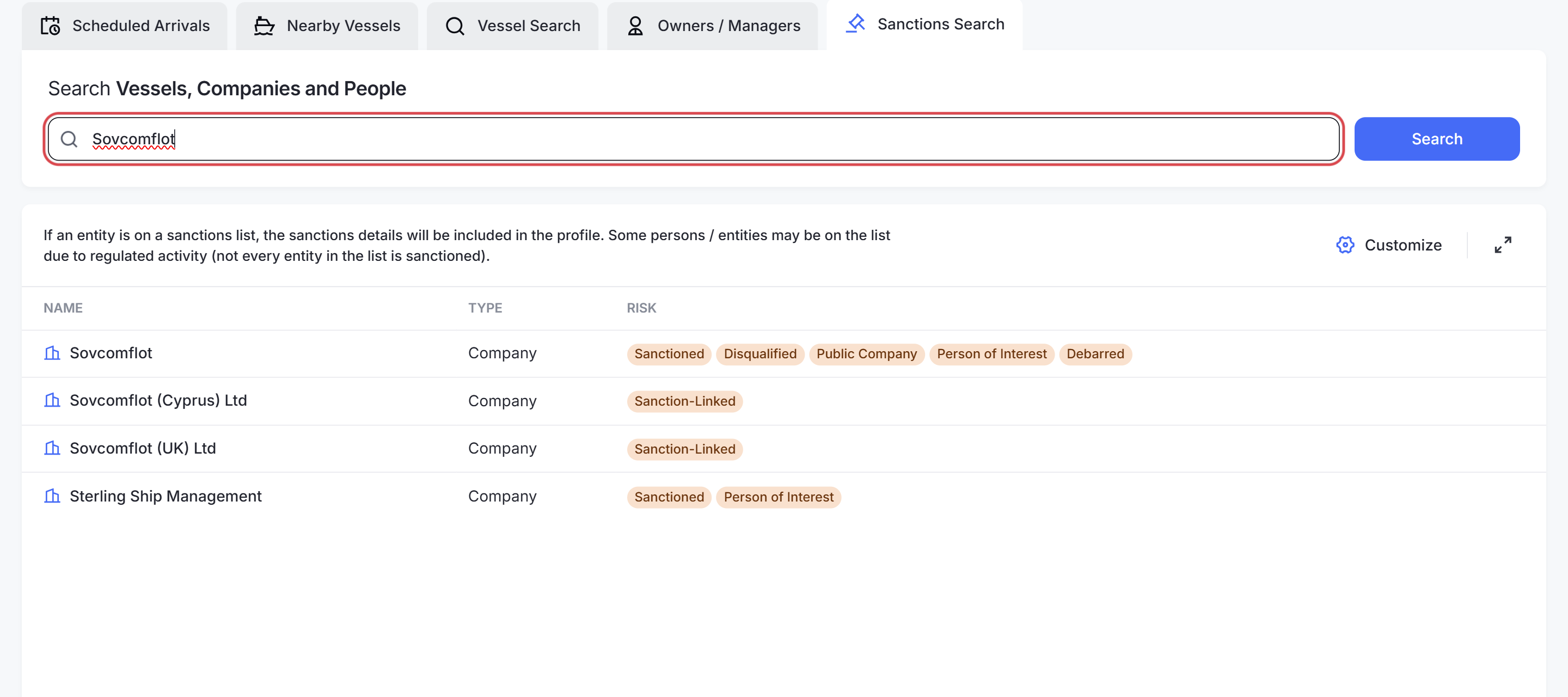 Sanctions Search results for Sovcomflot